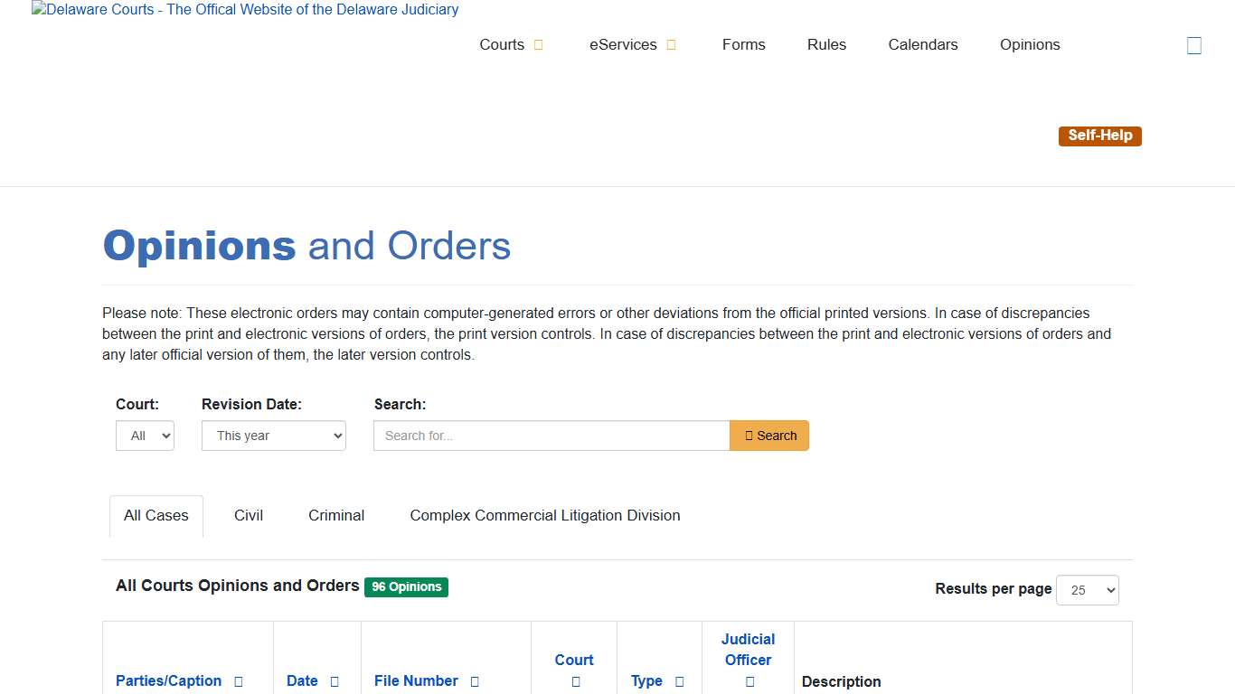 Opinions - Delaware Courts - State of Delaware